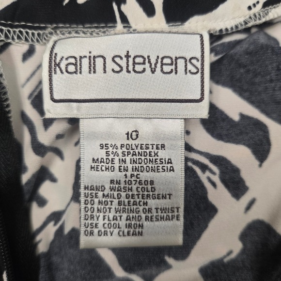 Karin Stevens Black White Abstract Geometric Print Short Sleeve Midi Dress 10 - Picture 3 of 4